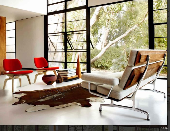 Capture-Eames Sofa 3 seat, Eames Wire Base elliptical Table, Eames Molded Upholstered Chair